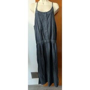 Prana Dress Blue Denim Sky Haven Sundress Casual Midi Side Slit Pockets Sz XL